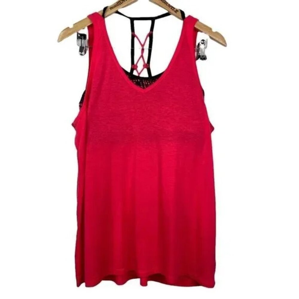 C9 BY CHAMPION WOMEN'S BRIGHT PINK/BLACK TANK TOP WITH BUILT IN SPORTS BRA LARGE